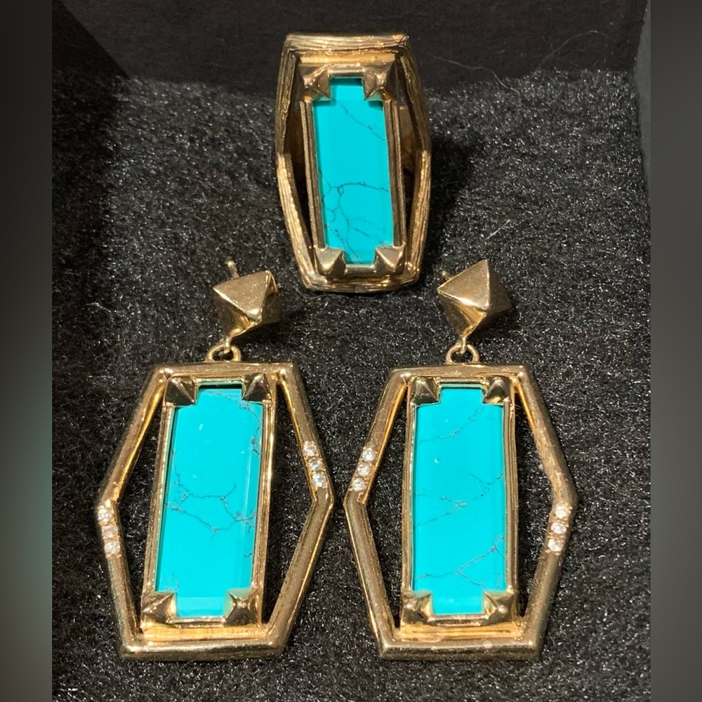 Melinda Maria turquoise rectangular ring and earring set